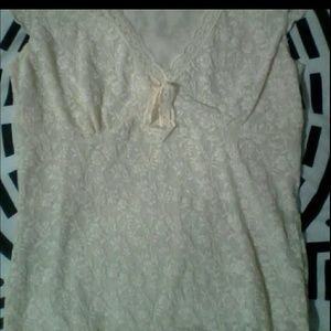 Merona Cream Small Lined Lace Tie Front Top